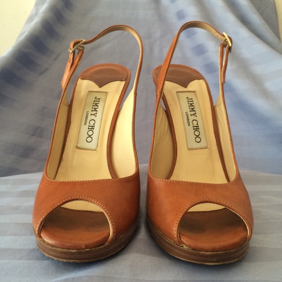 Jimmy Choo Tan/Brown Peep-toe Slingback Sandals - Picture 2 of 8